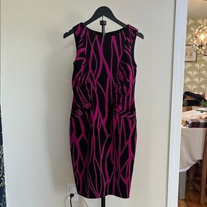 David Meister Fuchsia & Black Sheath Dress Sleeveless Size 6